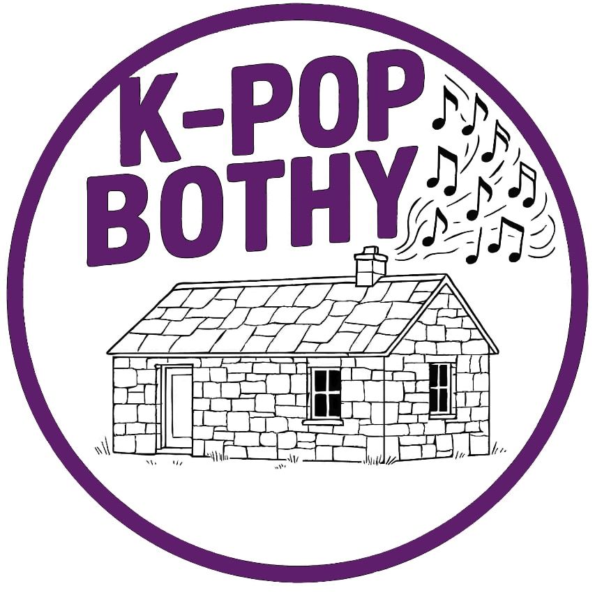 A line drawing of a brick bothy with music coming out of the chimney