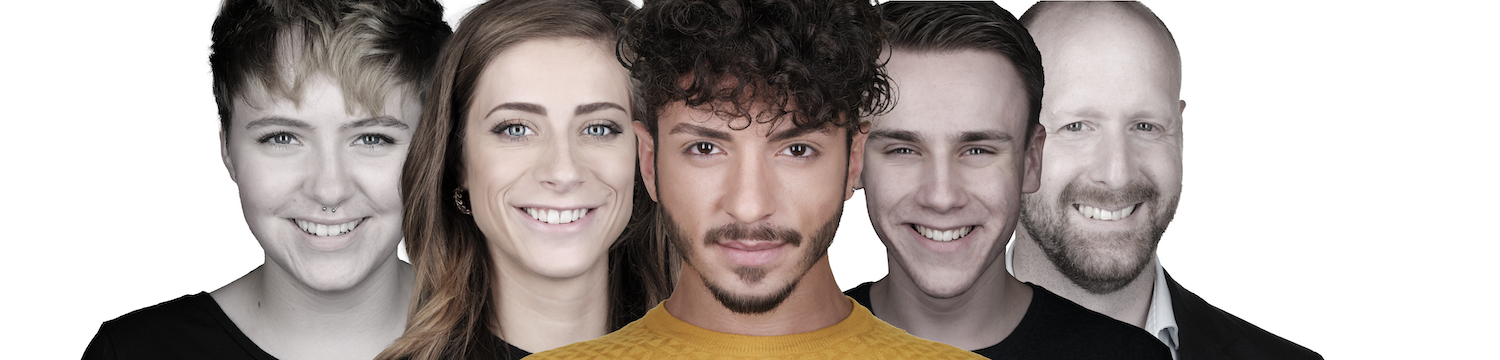 Five headshots of people smiling at the camera